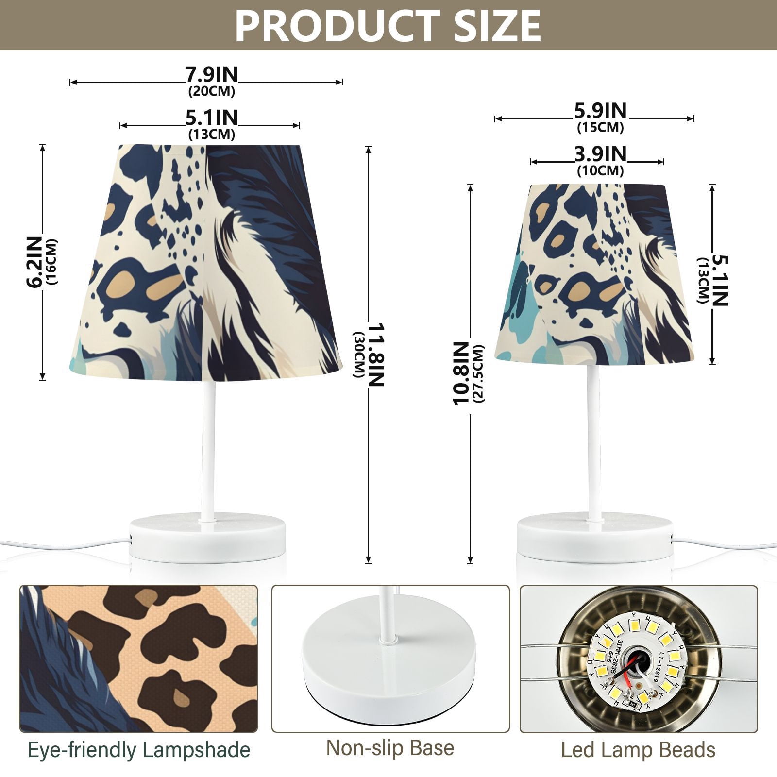 Cheetah Leopard Skin Desk Lamp 3 Color Modes LED Table Lamp Nightstand Reading Light for Bedroom Living Room