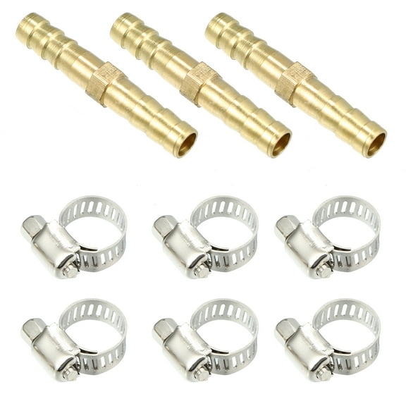 Unique Bargains 6mm Copper Hose Barb Fitting Connector for Joiner Air Water Fuel Pipe with Clamps 1 Set