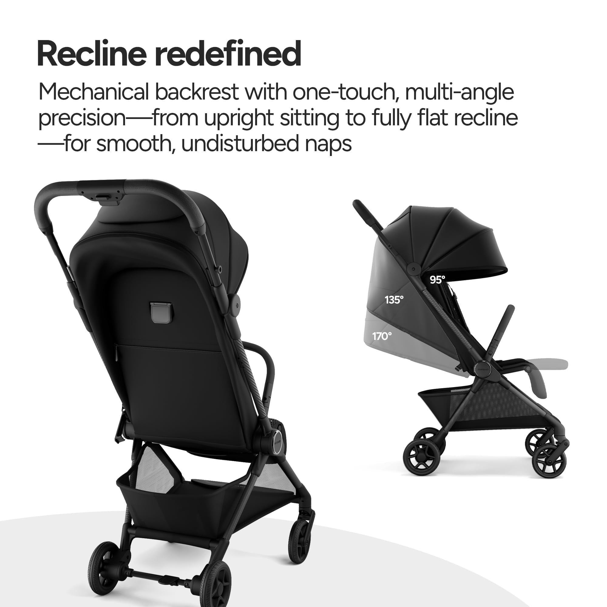 Mompush Nexis Carbon Ultra-Light Travel Stroller, Compact, Full Recline, from Birth to 50 lbs, Black, 13.9LB, Unisex