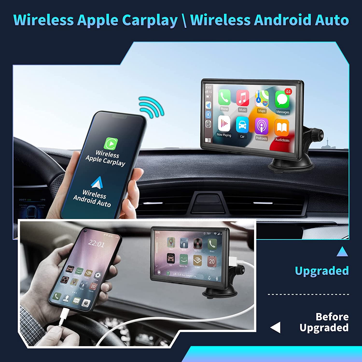 7-inch Touchscreen Wireless Car Stereo, Portable Car Radio Receiver with Apple Carplay & Android Auto Rear Camera GPS