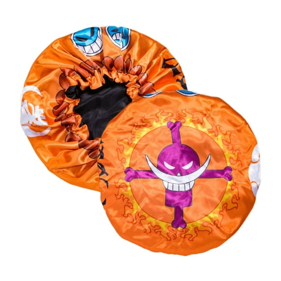 Large Silky Design Anime Bonnet with Elastic Soft Band Adjustable Women and Men, Comfortable Satin Fabric, Orange AceB