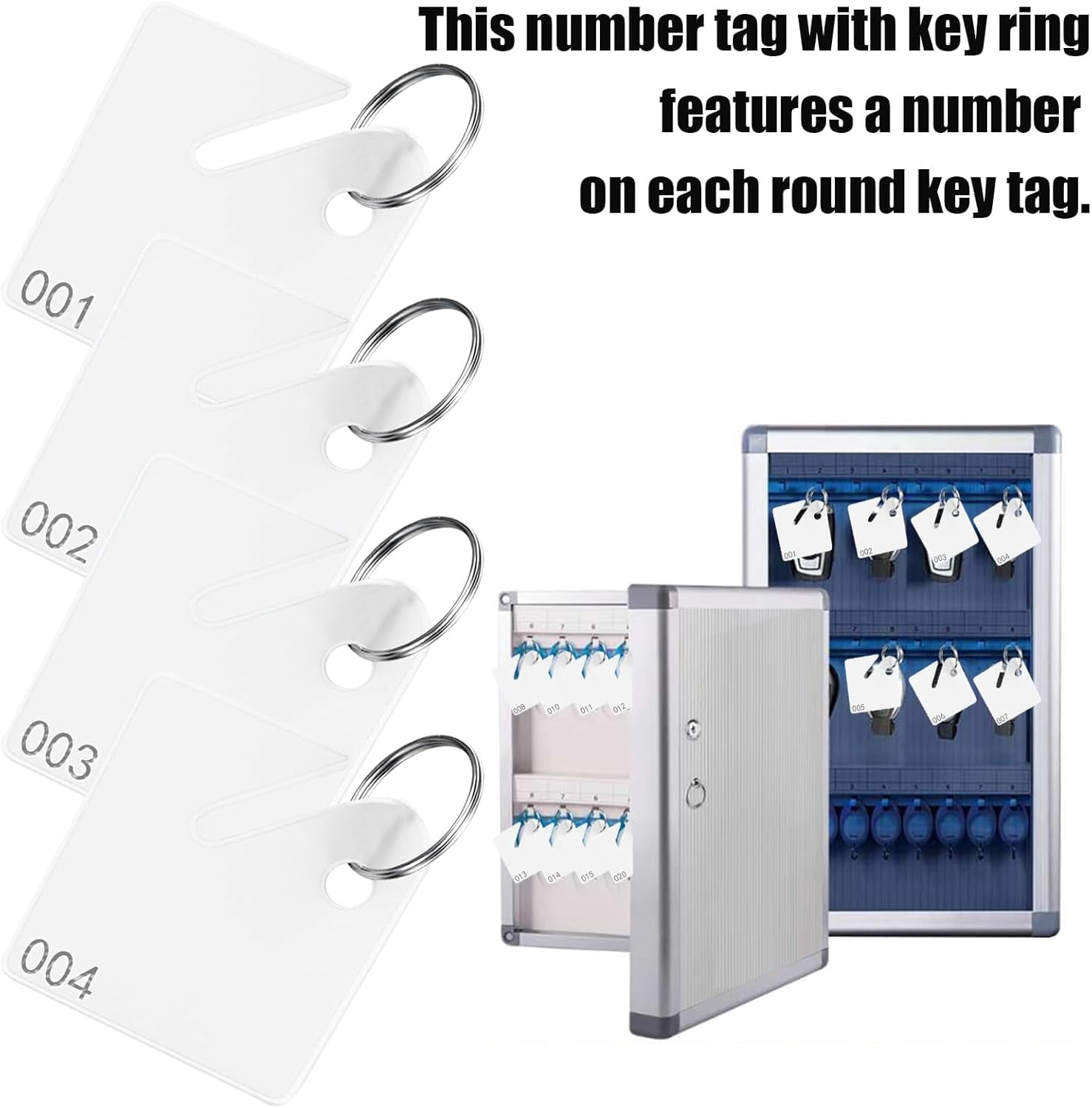 Key Tags Plastic Slotted Tags with Round Ring, White Square Hanging Tags with Number for Key Cabinets Boxes Lockers Sturdy Frosted Item Identifiers