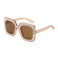 thumbnail image 2 of Rhinestone Square Sunglasses Crystal Bling Oversized Sun Glasses Uv Protection Fashion Shades For Beach Cycling Outdoor Activities(Brown-14.6Cm), 2 of 9