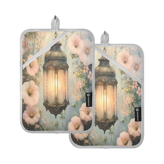BZSMCE Pot Holder Oven Mitts Cooking Baking Floral Lantern Artwork Creative Pattern Size:7x9.8in