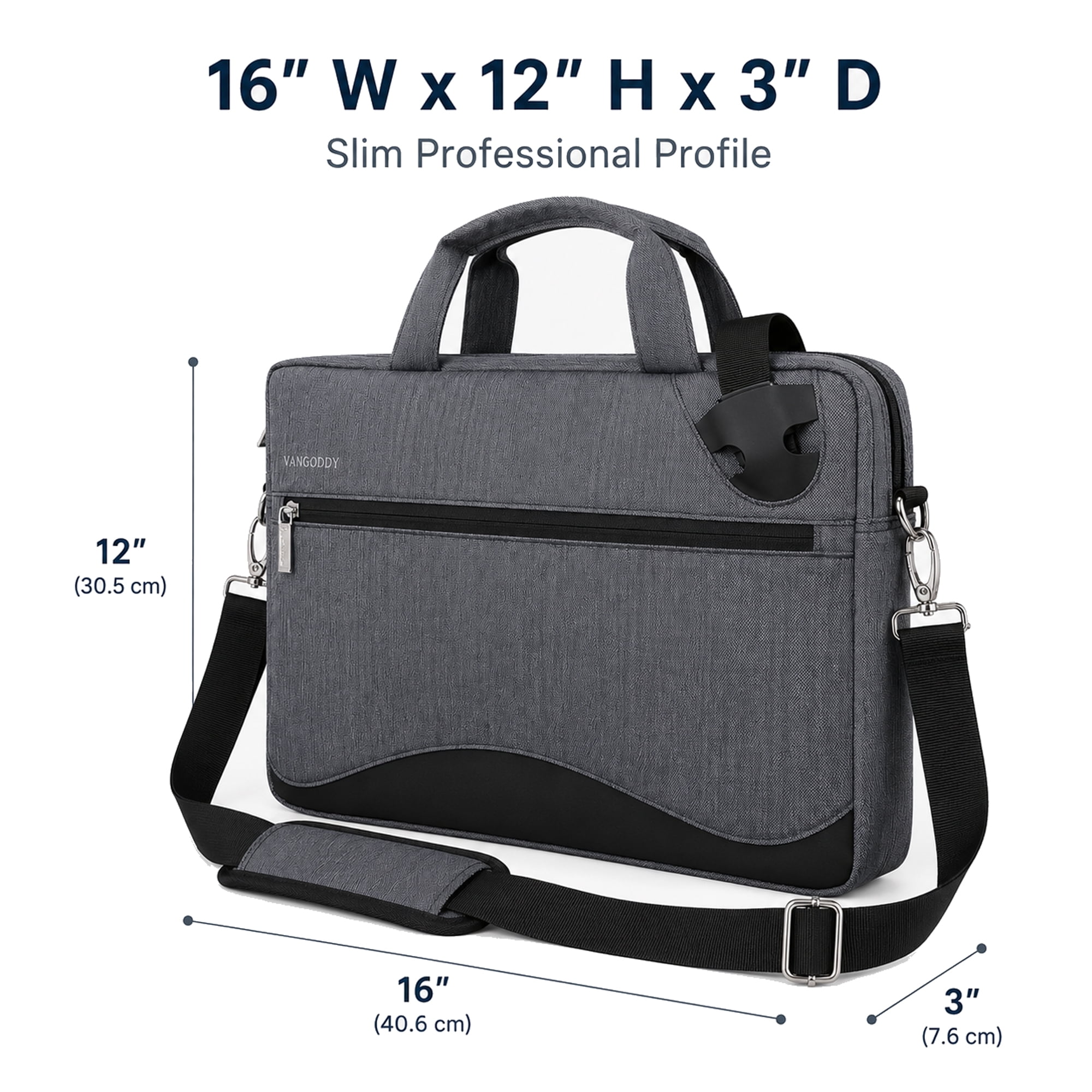 15.6 Inch Business Laptop Shoulder Bag, Slim Padded Professional Briefcase with Adjustable Strap, Multi-Compartment Computer Carrying Case for Work, Office, Travel, Black