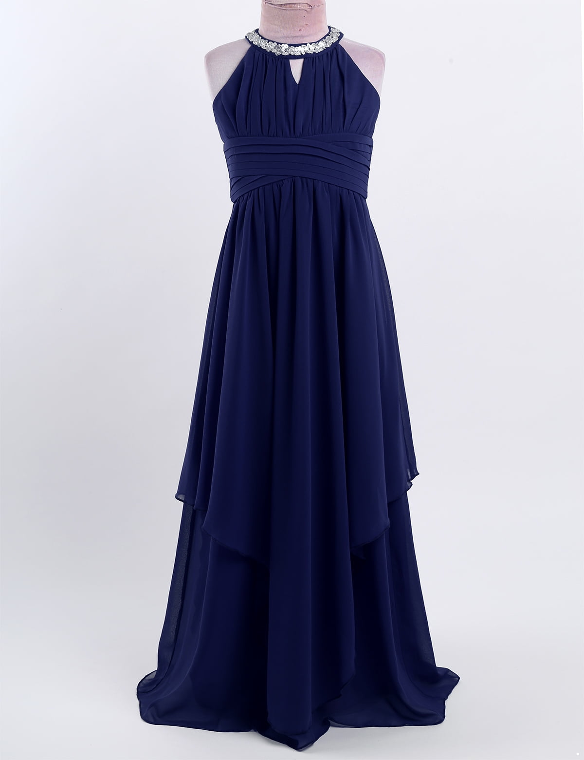 YONGHS Halter Chiffon Flower Girl Dress Junior Wedding Party Bridesmaid  Ball Prom Maxi Gown Navy lue 8 - Walmart.com