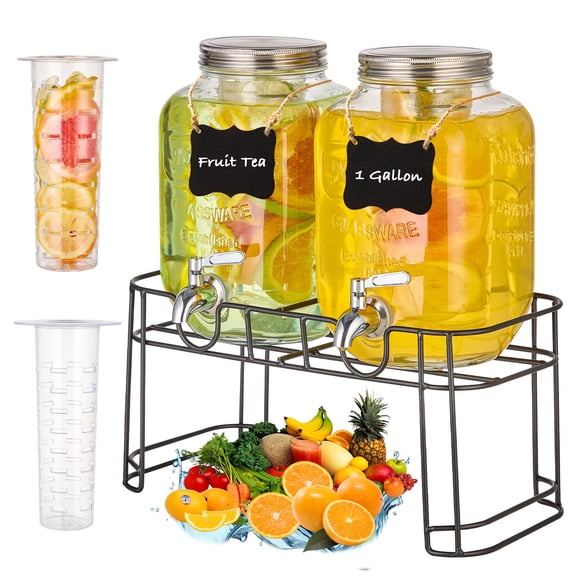 Dispensadores de bebidas MQRFFTU, 2 piezas, 7,6 L, de vidrio con infusor