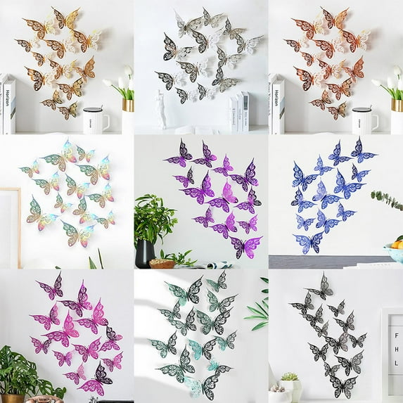12 pcs/set 3D Wall Stickers Hollow Butterfly Children's Room Home Wall Decoration DIY Refrigerator Stickers Gorgeous(green)