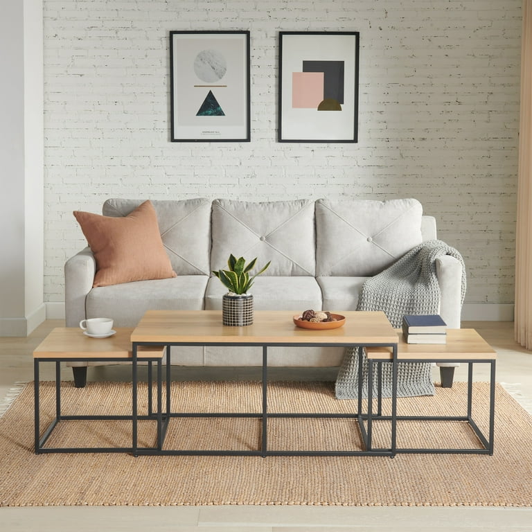 Lavish Home 3PC Modern Nesting Coffee Table Set with 2 Side Tables Walnut Walmart