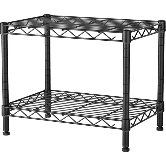 2 Small Shelves Kitchen Storage Shelf Wire Shelving Unit Metal Shelf Adjustable Organizers Storage Shelving for Office Pantry Black 12" D X 18" W X 12" H