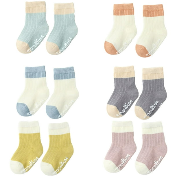 Calcetines de algodón para bebé, cálidos, gruesos, antideslizantes, calcetines de tripulación para niños pequeños, calcetines elásticos para niños, calcetines antideslizantes de goma con puntos para