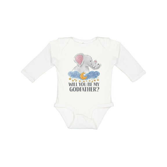 Inktastic Will You Be My Godfather? Elephants Moon and Stars Boys or Girls Long Sleeve Baby Bodysuit