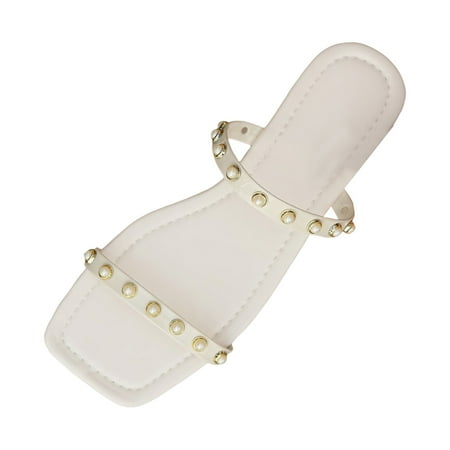 

Ediodpoh Europe and The United States Large Size Low Heel Sandals Slippers Female Summer Fashion Pearl Travel Beach Shoes Women Slippers White 7.5
