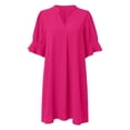 thumbnail image 5 of Vestido informal liso de manga corta y cuello en V para mujer - Minivestido de verano de poliéster con ribete con volantes, S-XXL, 5 of 5