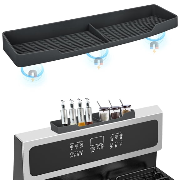 Magnetic Stove Top Shelf for Kitchen, EEEkit Silicone Spice Rack Organizer with Partition, Stove Top Storage Shelf, 15.1 x 3.5", Black