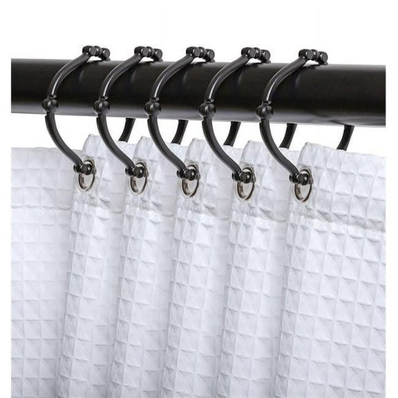 Utopia Alley Shower Hooks - Shower Curtain Rings for Bathroom - Rust Proof Shower Curtain Hooks for Shower Curtain or Liner - Set of 12, Matte Black