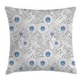 thumbnail image 1 of Floral Throw Pillow Cushion Cover, Ornamental Hand Drawn Flowers and Leaves Blue Dots Doodle Pattern Abstract Art, Decorative Square Accent Pillow Case, 24 X 24 Inches, Black White Blue, by Ambesonne, 1 of 2