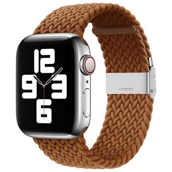 Compatible with Apple Watch Bands 38mm 40mm 41mm , Stretchable Braided Solo Loop Elastics Women Men Replacement Sport Wristband, with Stainless steel Buckles Brown