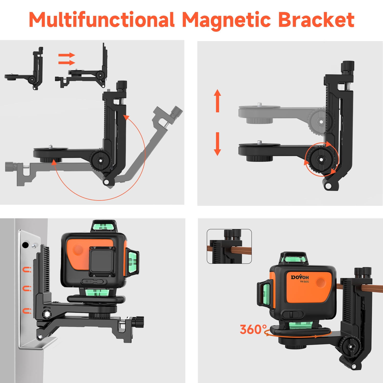 4D Laser Level with Tripod : Dual Batteries Laser Level 360 Self Leveling Green Hard Toolbox for Construction Floor Tiling Ceiling, Class Ⅱ, Y4-360G-KIT