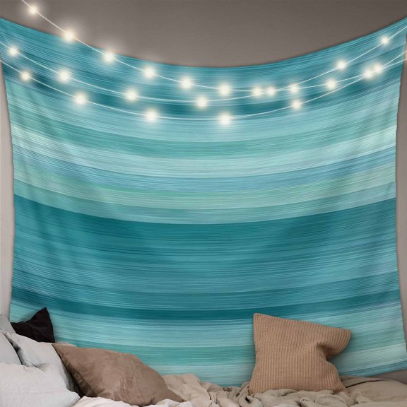 Teal Turquoise Aqua Ombre Tapestry for Bedroom Wall Hanging Tapestry, Contemporary Abstract Lines Ceiling Backdrop Tapestries Poster Blanket Wall Decor for Teens Room Living Room Dorm 55" x 73"