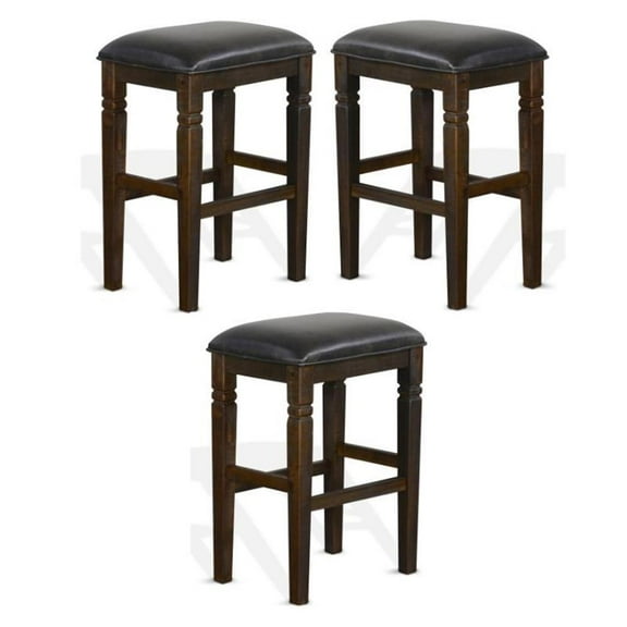 Home Square Homestead 30" Transitional Wood Stool in Tobacco Leaf - Set of 3