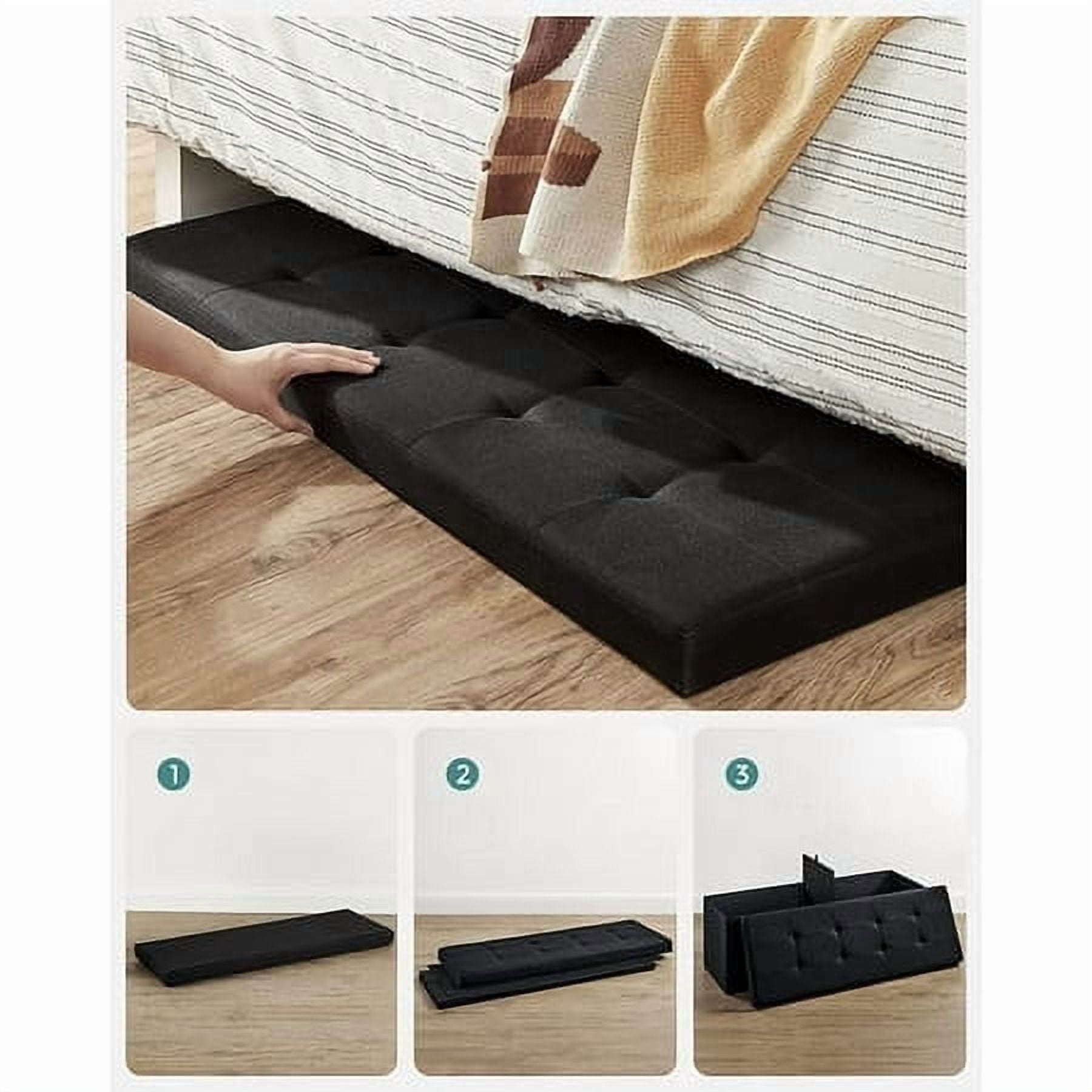 SONGMICS 43" Storage Ottoman Bench Hold up to 660lb Ottoman with Storage Footstool Bedroom Bench with Storage Black