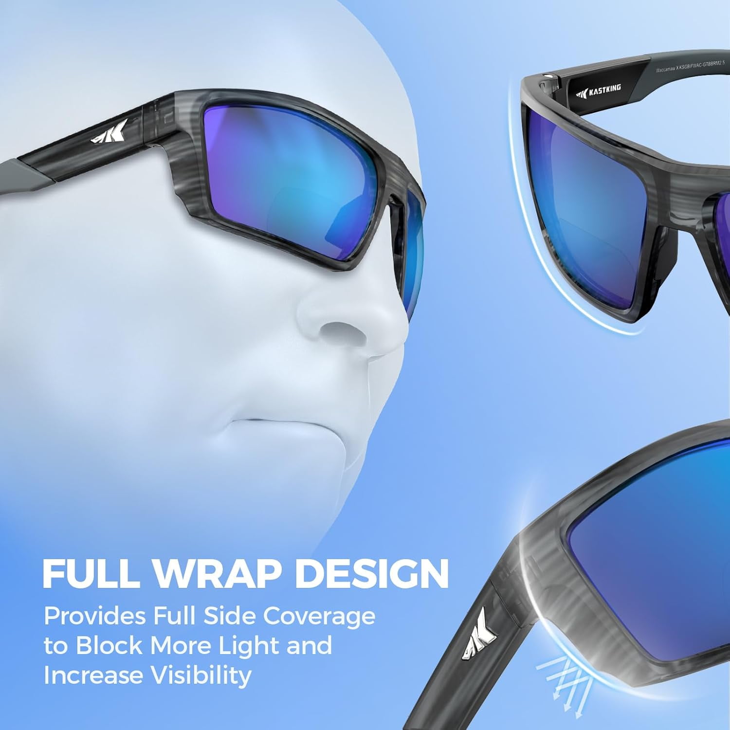 KastKing Waccamaw Polarized Bifocal Sunglasses,x2.5 Magnifications, Wrap Around Sport Reader Sunglasses for Men