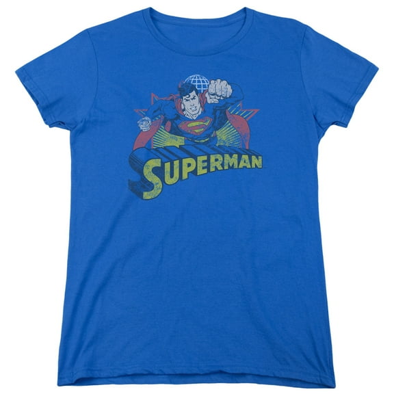JLA Justice League Superman Rough DistresS/S S Women's T-Shirt Royal Blue