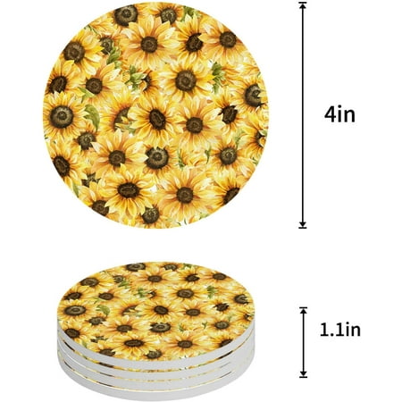 

ZHANZZK Watercolor Sunflower Spring Flower Set of 4 Round Coaster for Drinks Absorbent Ceramic Stone Coasters Cup Mat with Cork Base for Home Kitchen Room Coffee Table Bar Decor