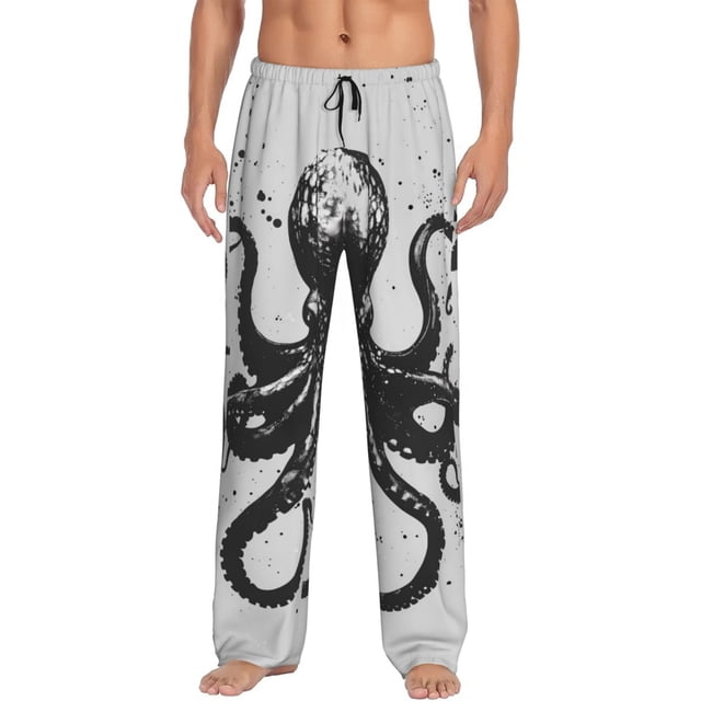 Fotbe Abstract Ink Octopus Pantalones de Pijama para Hombre, Pantalones de Dormir, Pantalones de Casa con Cintura Ajustable y Bolsillos-Large