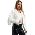thumbnail image 3 of TiaoBug Women's Faux Suede Fringe Cropped Jacket Long Sleeve Vintage Cardigan Swing Tassel Outwear White S, 3 of 7
