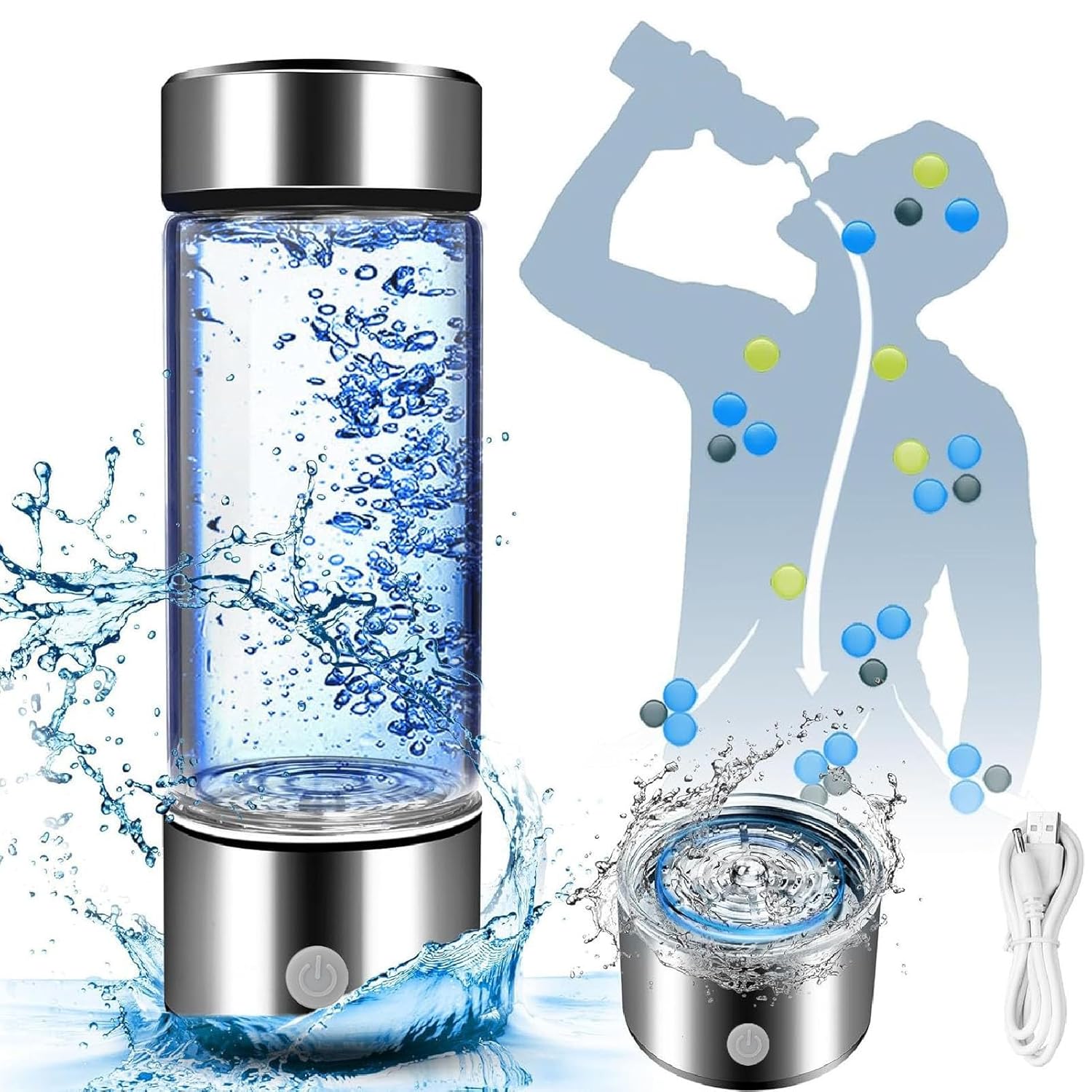 Hydrogen Water Bottle 1000PPB Quick Electrolysis 420ml Water Ionizer Anti Aging Hydrogen Rich Hydrogen Water Bottle Generator Electrolysis Ionizer Cup HydrogeWater Cup Home Office