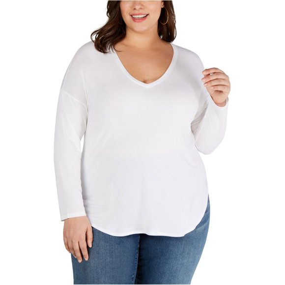 I.N.C Womens Tail Basic T-Shirt, White, Plus Size, 2X