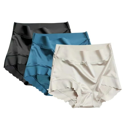 HCURIBAD Panties for Women 3 PCS Women s High Waisted Satin No Trace Panties Stretchy Plus Size Triangle Panties  Underwear Women Pack  Seamless Underwear  No Show Underwear White L