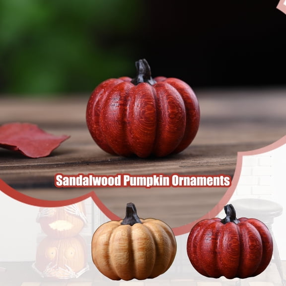 Mskk 1.6" Mini Wood Sandalwood Carved Pumpkin Ornament Halloween Decoration, Tiny Pumpkin Figurine Fall Halloween Desktop Mini Decor Hand Carved Wooden Craft