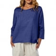 thumbnail image 2 of ManxiVoo Blouse à Coupe Décontractée pour Femmes à Manches 3 4 Col Rond Haut Léger Imprimé pour Tous les Jours Taille g Bleu Foncé, 2 of 7