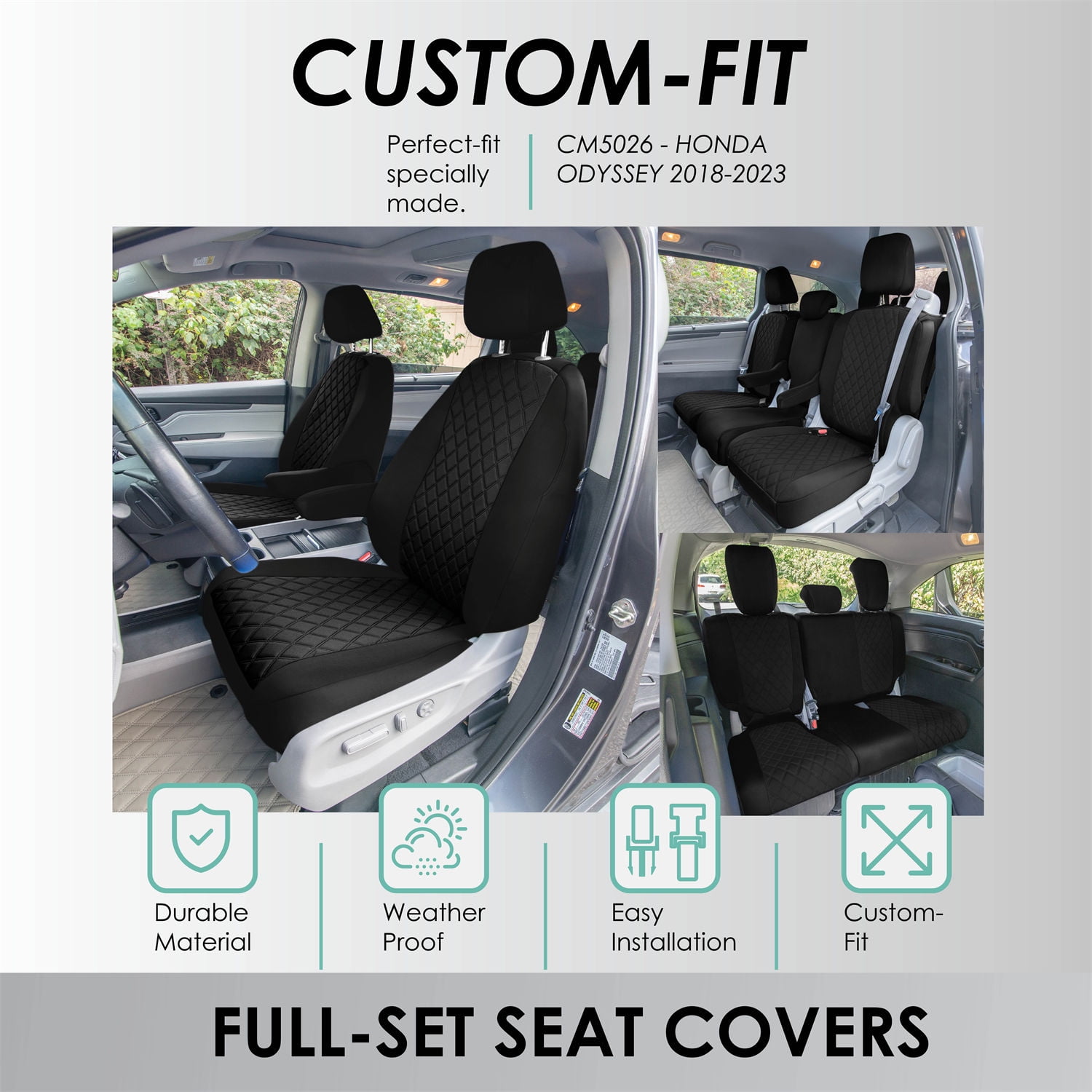 FH Group Custom Fit Car Seat Covers for Honda Odyssey, Full Set