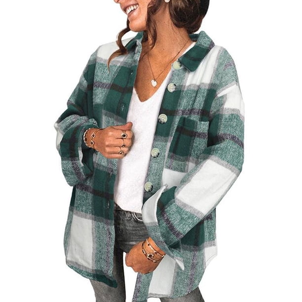 Camisa a cuadros de manga larga para mujer, abrigo informal con estampado a cuadros, camisa con botones, abrigo a cuadros a la moda para mujer, camisas, diseño de clase mundial