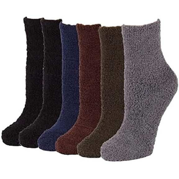 6 Pairs of Super Soft Non-Skid or No Non-Skid Fuzzy Slipper Socks O/S, Plain