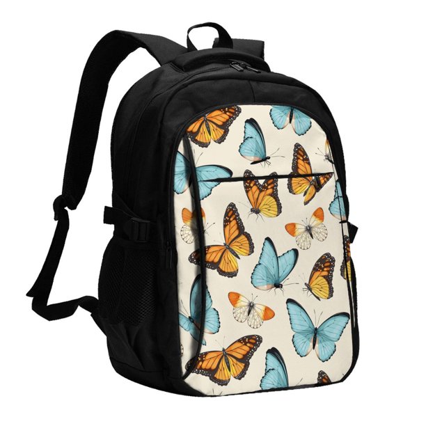 Fotbe Butterflies Mochila con Estampado y Puerto USB para Hombre y Mujer, Mochila Antirrobo, Mochila de Viaje, Mochila Escolar, Mochila Universitaria
