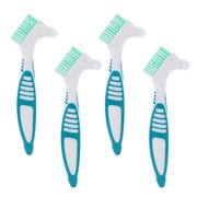 4pcs Denture Brush Dual Head Toothbrushes Hard Denture Cleaning Brush Toothbrush for False Teeth Cleaning Green
