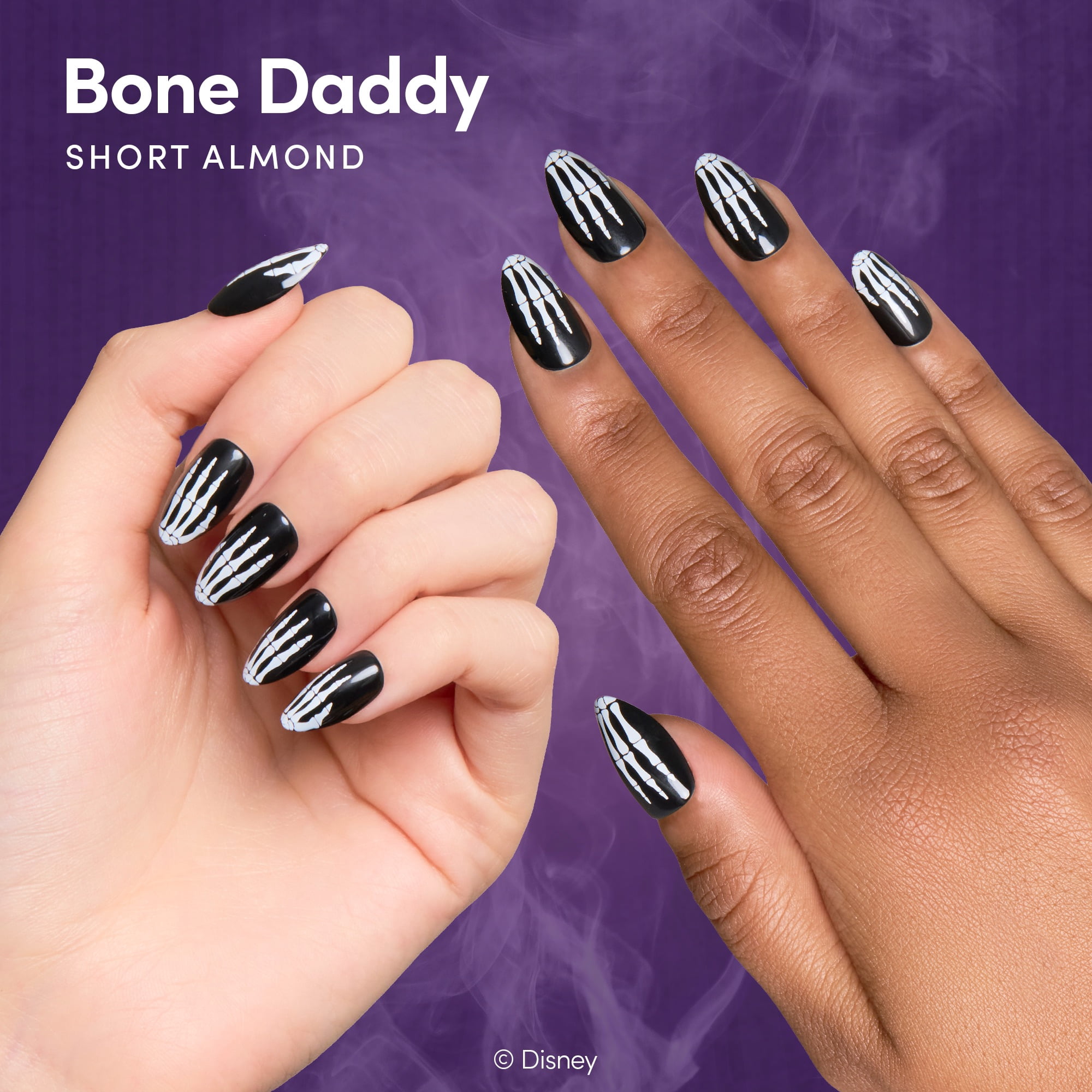 DIGI by Glamnetic x Nightmare Before Christmas Short Almond Press-on Nails, Bone Daddy, 24 Pieces