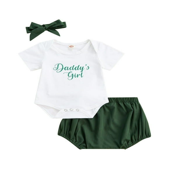 Tenue pour Nouveau-Né Fille Papa Ensemble Manches Courtes Imprimé de Lettres Barboteuse Short Bandeau Vêtements Blanc 0-3 Mois