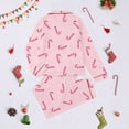 thumbnail image 5 of Luwomo Christmas Womens Casual Pajamas Sets Long Sleeve Flannel Santa Sugar Print Notched Collar Tops and Pants Cozy Loungewear for Home Holiday Season Ladies Sleepwear Suit,Pink,L, 5 of 9