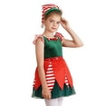 thumbnail image 3 of TSSOE Big Girls Mrs Santa Xmas Dress Stripes Print Princess Tutu Dress Xmas Christmas Party Outfits with Hat Green 16, 3 of 7