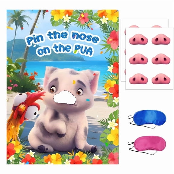 Cartoon Birthday Party Supplies, Pin The Nose on Pig Party Games for Boys Girls, Large Poster 24PCS Stickers Birthday Decorations