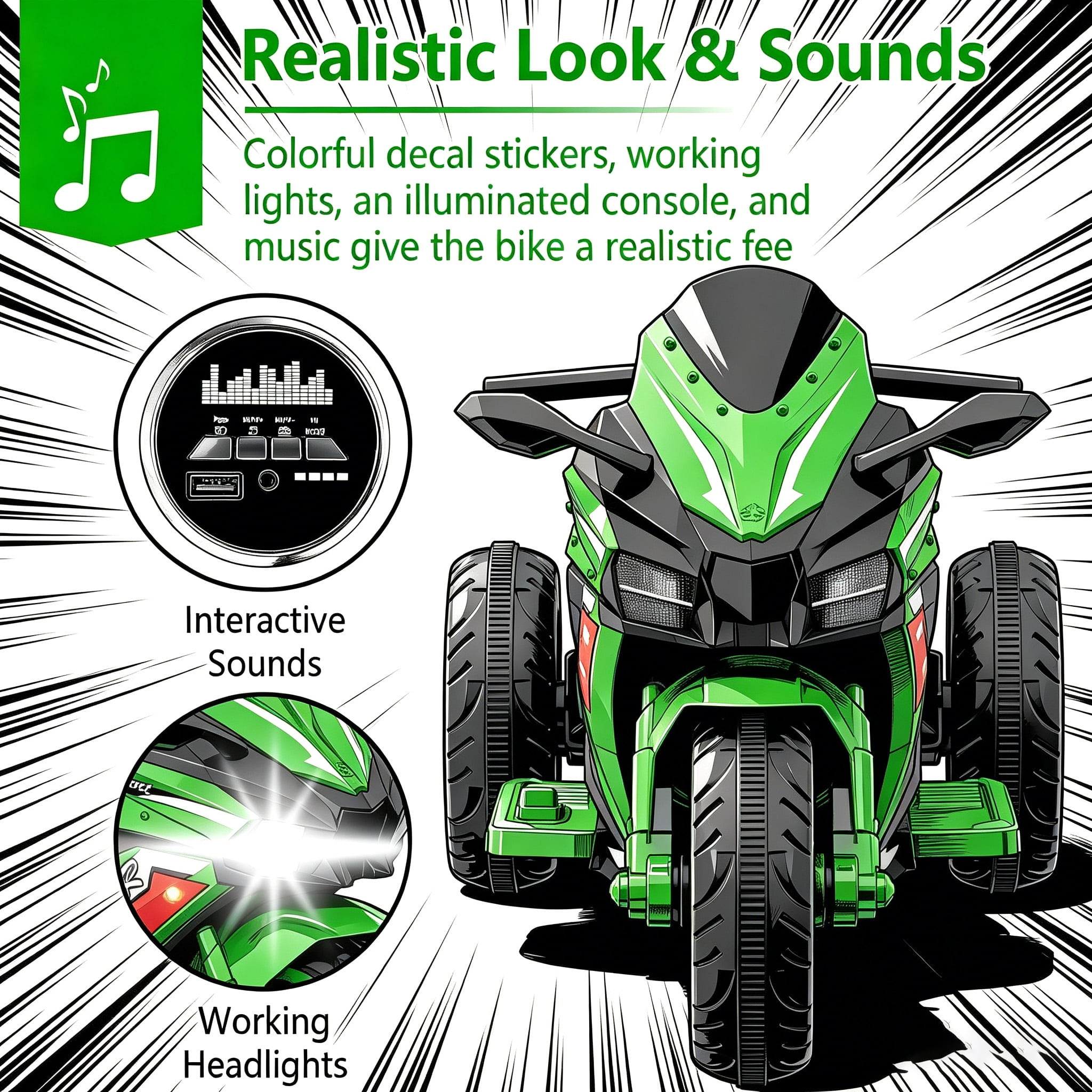 HNH Kids Motorcycle Ride On Car with Remote Control, 12V Electric Motorbike for Kids, LED Tire and Bluetooth Music, Ride On Car Gift