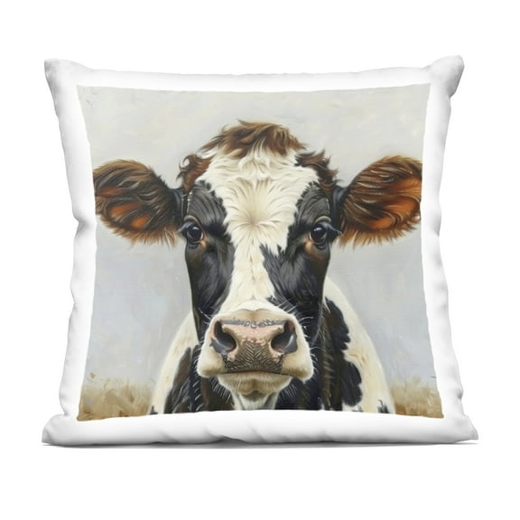 Stupell Industries Stoic Cow Gaze Portrait 18" x 18" Animals Print Polyester Throw Pillow, Zip Closure 1 Count