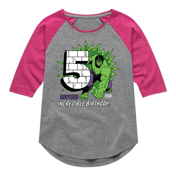 Marvel Hulk - Incredible Birthday 5 - Toddler And Youth Girls Shirt Tail Raglan