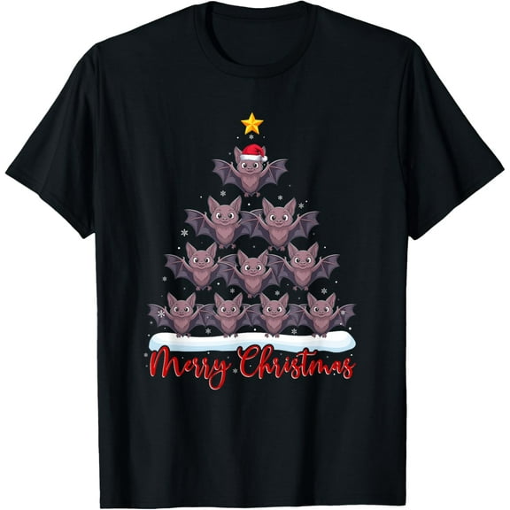 Santa Hat Ugly Xmas Funny Bat Christmas Tree T-Shirt TShirt